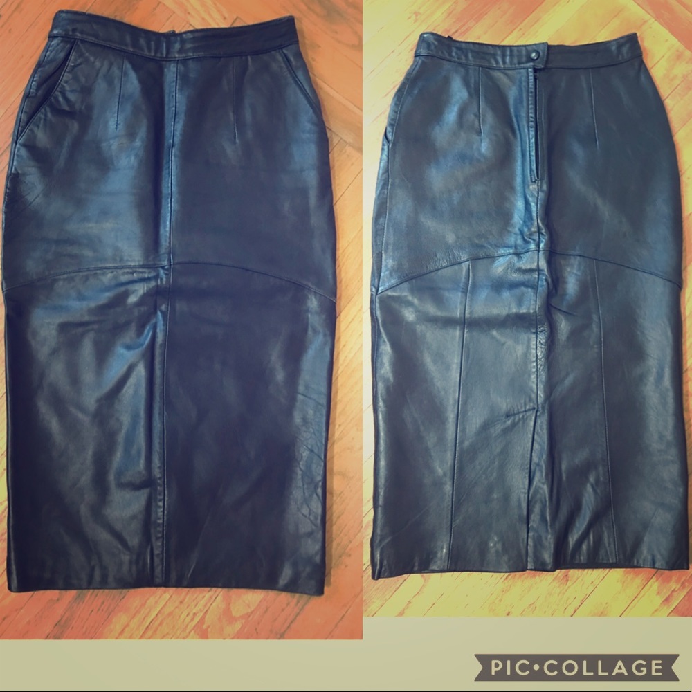 VTG PelleCuir Leather Midi Pencil Skirt,High Waist